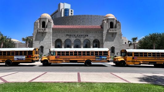 School Buses in front of the Tobin Center